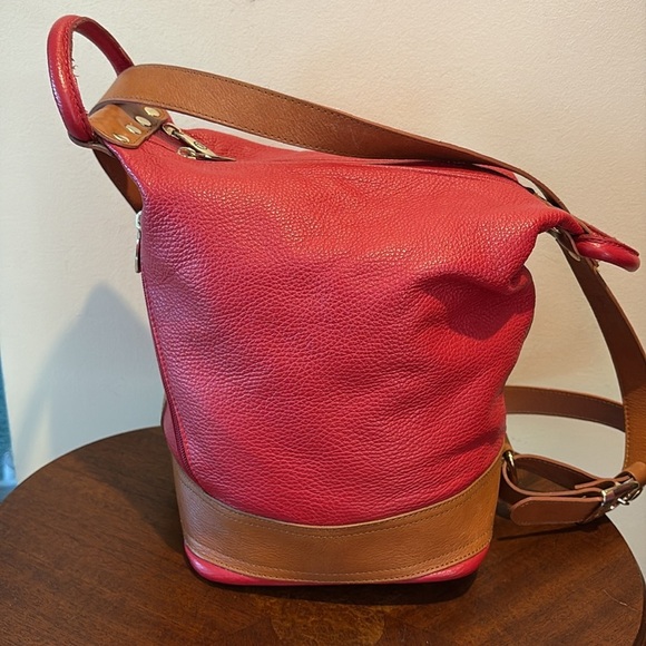 Valentina Backpack Shoulder bag sling back Italian leather Red/ Brown - Picture 6 of 14